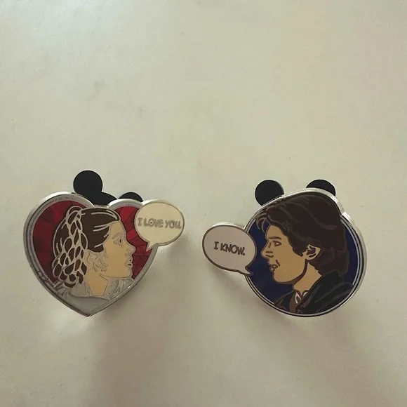 Disney Star Wars Authentic Disney Pin Set "I Love You" “I Know” - Picture 1 of 2